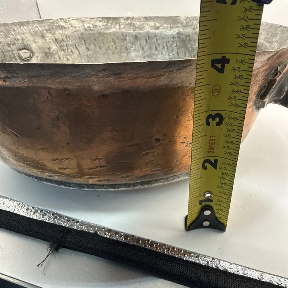 Antique Hand Hammered Copper Colander With Riveted Handles Heavy